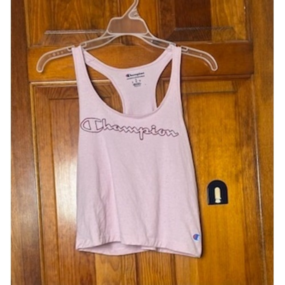 Champion Tank Top Womens S Pink Good Racerback Script Logo Athletic Workout